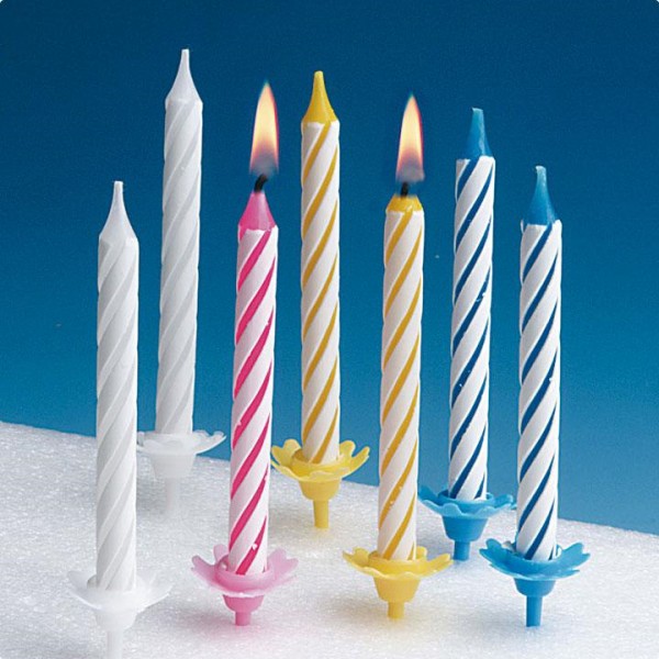 ASSORTED STRIPED CANDLES WITH HOLDER 2.5